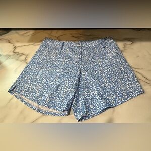 Adidas Athletic Shorts Women’s 8 White Blue Pattern 100% Polyester  Golf EUC